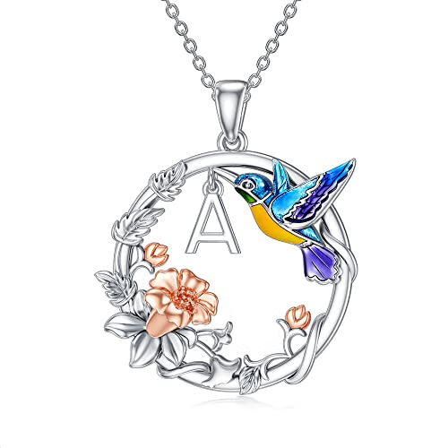 SLIACETE Kolibri Anfangs Buchstabe Halskette für Frauen Mädchen 925 Sterling Silber Kolibri Anfangsbuchstaben Anhänger Kette Viel Glück Schmuck Geschenke (A) von SLIACETE