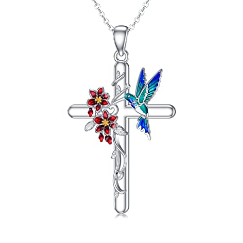 SLIACETE Kolibri Kreuz Halskette für Frauen Mädchen 925 Sterling Silber Blume und Kolibri Kreuz Anhänger Ketten Viel Glück Schmuck Geschenke von SLIACETE