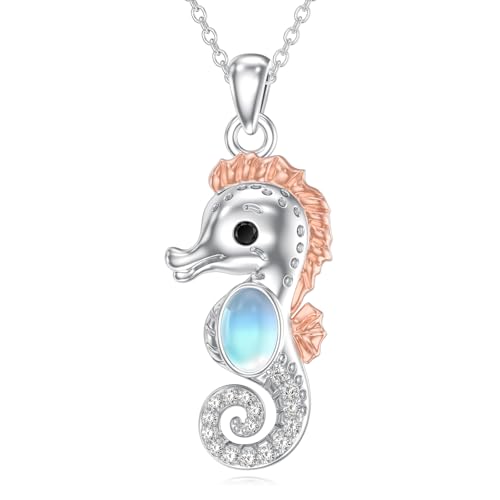 SLIACETE Mondstein Seepferdchen Halskette für Frauen 925 Sterling Silber Seepferdchen Anhänger Mondstein Schmuck Geburtstagsgeschenke für Tochter von SLIACETE