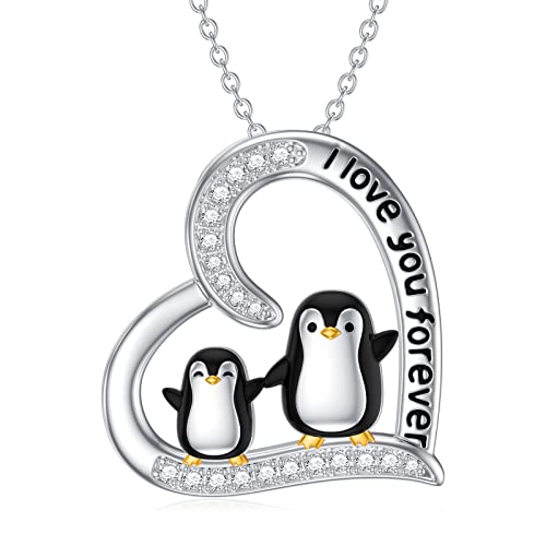 SLIACETE Mutter und Kind Pinguin Halskette für Frauen Mädchen 925 Sterling Silber Niedlicher Pinguin und Herz Anhänger Kette Pinguin Schmuck Geschenke für Tochter von SLIACETE