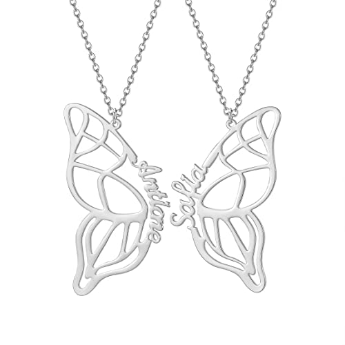 SLIACETE Personalisiert Freundschaftskette BFF Ketten für 2 925 Sterling Silber Schmetterling Namenskette personalisierte BFF Geschenke für 2 Mädchen Fraun, Silber von SLIACETE