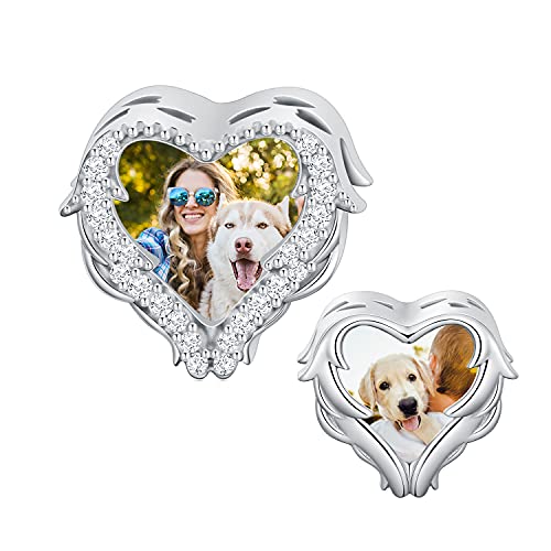 SLIACETE Schutzengel-Charme Personalisierter Foto-Charme für Armband Benutzerdefiniert Jede menschliche Familie Haustier Hunde Katzen Bild Perlen-Charme-Geschenk für Frauen Mädchen (Engelsflügel) von SLIACETE