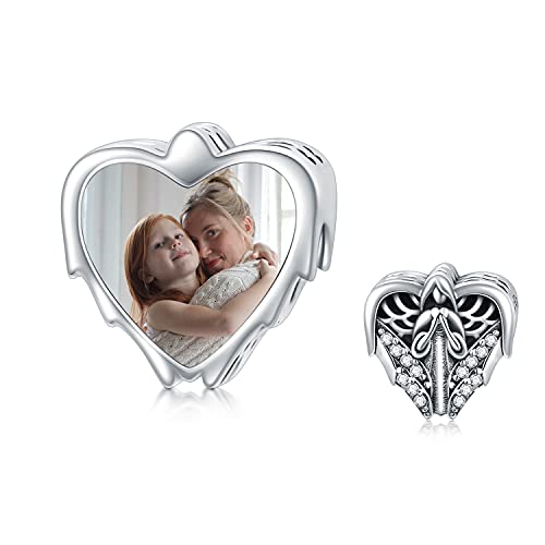 SLIACETE Schutzengel-Charme Personalisierter Foto-Charme für Armband Benutzerdefiniert Jede menschliche Familie Haustier Hunde Katzen Bild Perlen-Charme-Geschenk für Frauen Mädchen (Herz) von SLIACETE