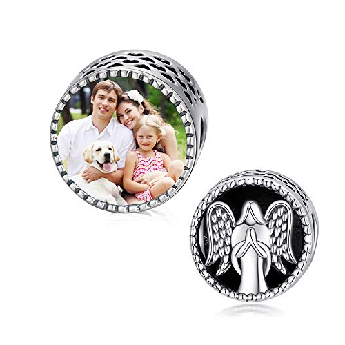 SLIACETE Schutzengel-Charme Personalisierter Foto-Charme für Armband Benutzerdefiniert Jede menschliche Familie Haustier Hunde Katzen Bild Perlen-Charme-Geschenk für Frauen Mädchen (Kreis) von SLIACETE