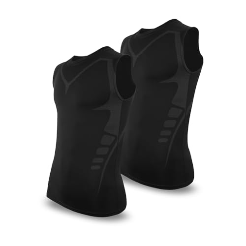 SLIMBELLE 2er Pack Herren Kompressionsshirt Sports Tank Top Ärmelloses Funktionsshirt Laufshirt Unterhemd mit Rundhals-Ausschnitt von SLIMBELLE