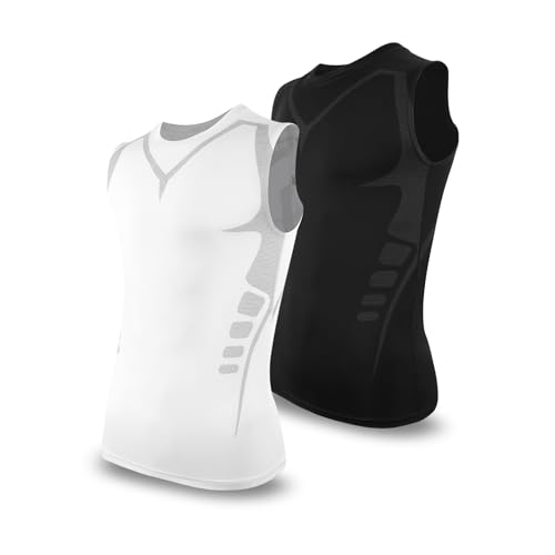 SLIMBELLE 2er Pack Herren Kompressionsshirt Sports Tank Top Ärmelloses Funktionsshirt Laufshirt Unterhemd mit Rundhals-Ausschnitt von SLIMBELLE