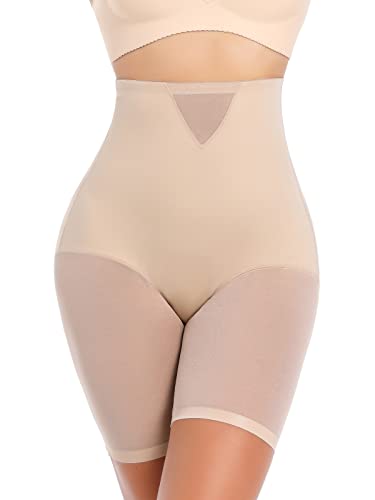 SLIMBELLE Bauch Weg Unterhose Damen Figurenformend Miederpants Tummy Control Shapewear Miederhose Hohe Taille Butt Lifter Body Shaper Mesh Panties Beige L von SLIMBELLE