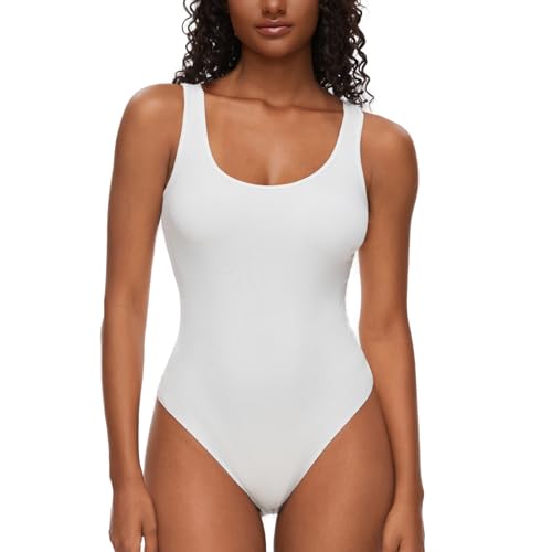 SLIMBELLE Body Damen Ärmellos U-Ausschnitt Body Kurzarm Damen Elegant Sexy Kurzarmbody Oberteil Bustier Schmal Bodysuits Tops Bodys für Damen (Weiß,XXL) von SLIMBELLE