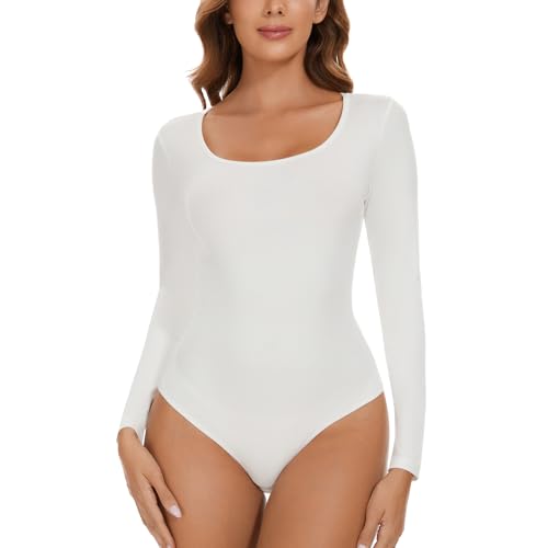 SLIMBELLE Body Damen Langarm U-Ausschnitt Bodysuit Oberteil Sexy Elegant Damen Body Langarm Slim Langarmbody für Frauen Jumpsuit von SLIMBELLE