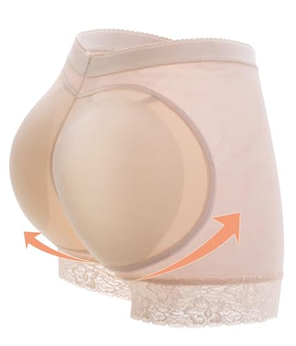 SLIMBELLE Damen Butt Lifter Unterhose Push Up Po Höschen Padded Miederhose Hip Enhancer Body Shaping Panties Gepolsterter Slip Miederslip Figurformende Nahtlose Shapewear Formende Unterwäsche/Beige M von SLIMBELLE