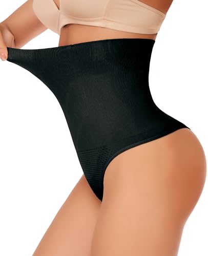 SLIMBELLE Thong Tummy Control Panties Knickers Underwear Body Shaper Shapewear Seamless Butt Lifter High Waist Briefs Underpants for Women-Black-XL/2XL von SLIMBELLE