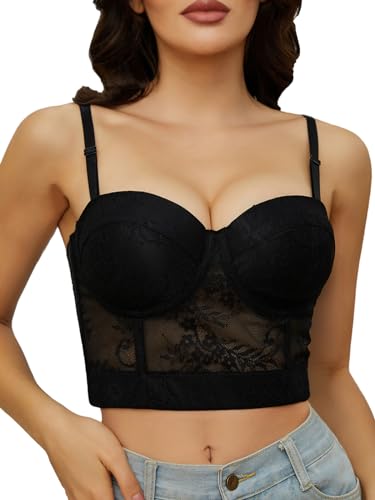 SLIMBELLE Damen Spitze Crop Top Trägertop Corsage Ärmellos Gothic Tanktop Punk Clubwear Crop Top Party Club Camisole (DE/NL/SE/PL, Alphanumerisch, XL, Regular, Regular, Schwarz 01) SLIMBELLE Damen Spitze Crop Top Trägertop Corsage Ärmellos Gothic Tanktop Punk Clubwear Crop Top Party Club Camisole (DE/NL/SE/PL, Alphanumerisch, XL, Regular, Regular, Schwarz 01) von SLIMBELLE