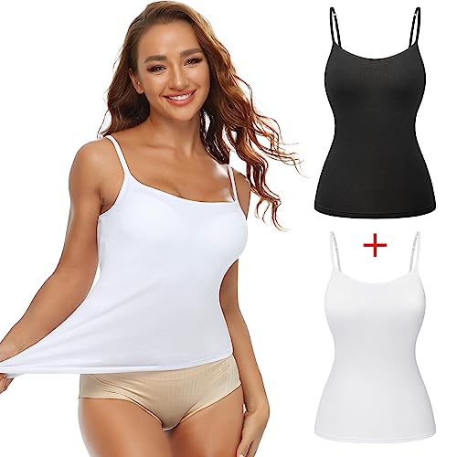 SLIMBELLE Damen Unterhemd BH Hemd Seamless Tank Top mit entfernbaren Cups Bauchweg Shapewear Top Ohne Bügel Bustier Hemdchen Figurformende Body Shaper Camisole Formendes Hemd (Schwarz + Weiß,L) von SLIMBELLE