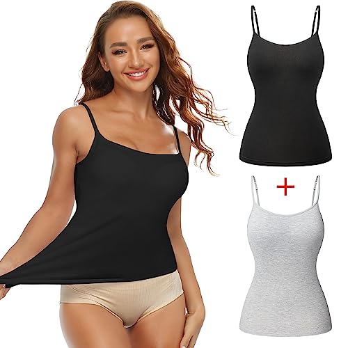 SLIMBELLE Damen Unterhemd BH Hemd Seamless Tank Top mit entfernbaren Cups Bauchweg Shapewear Top Ohne Bügel Bustier Hemdchen Figurformende Body Shaper Camisole Formendes Hemd (Schwarz + Grau,L) von SLIMBELLE