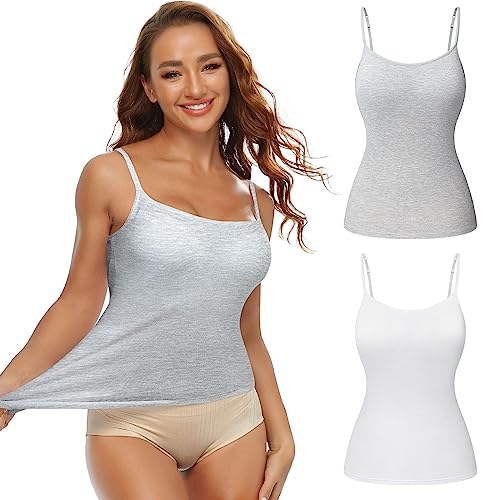 SLIMBELLE Damen Unterhemd BH Hemd Seamless Tank Top mit entfernbaren Cups Bauchweg Shapewear Top Ohne Bügel Bustier Hemdchen Figurformende Body Shaper Camisole Formendes Hemd (Weiß + Grau,XXL) von SLIMBELLE