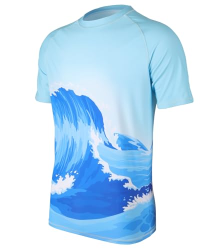 SLIMBELLE UV Shirt Herren UPF 50+ Kompressionsshirt Rash Guard Kurzarm Langarm Schwimm Tshirt (DE/NL/SE/PL, Alphanumerisch, 3XL, Regular, Regular, Wellen) von SLIMBELLE