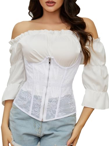 SLIMBELLE Korsett Damen Unterbrust Lace Up Waist Cincher Corset Top Corsage Bustier Waspie Korsett Taille Gürtel Bustiers Korsetts Weiß S von SLIMBELLE