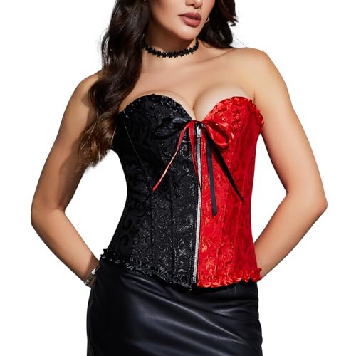 SLIMBELLE Korsett sexy Damen Corsage Vintage Vollbrust Bridal Wäsche Gothic Korsage Top Satin Bustier mit Reißverschluss in Schwarz o. Rot S-6XL von SLIMBELLE