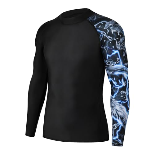 SLIMBELLE Rashguard Herren Langarm UPF 50+ UV-Schutzshirts Kompressionsshirt Herren Schnelltrocknendes Atmungsaktiv Surfen Angeln Wandern Top von SLIMBELLE