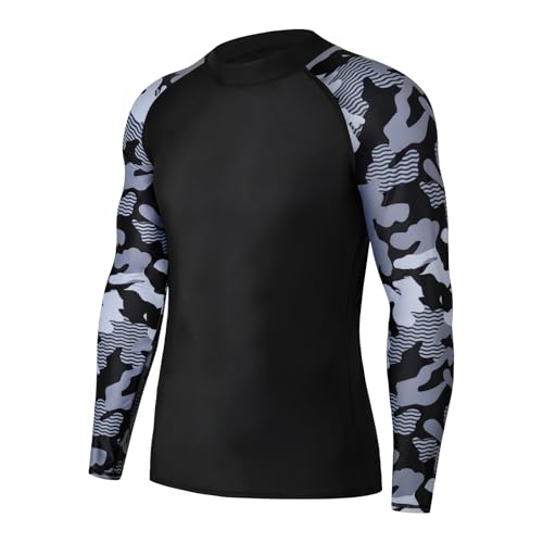 SLIMBELLE Rashguard Herren Langarm UPF 50+ UV-Schutzshirts Kompressionsshirt Herren Schnelltrocknendes Atmungsaktiv Surfen Angeln Wandern Top von SLIMBELLE