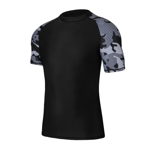 SLIMBELLE Rashguard Herren UV Shirt UPF 50+ Kurzarm Atmungsaktiv Surfen Angeln Wandern Badeshirts Top von SLIMBELLE
