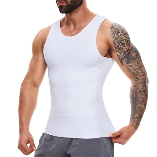 SLIMBELLE Shapewear Herren Kompressions Shirt Elastische Ärmellos Body Shaper Tight Unterhemden Herren Tank Top Taillenformer Figurformend Bauchweg Unterhemd Herren(Weiß,L) von SLIMBELLE