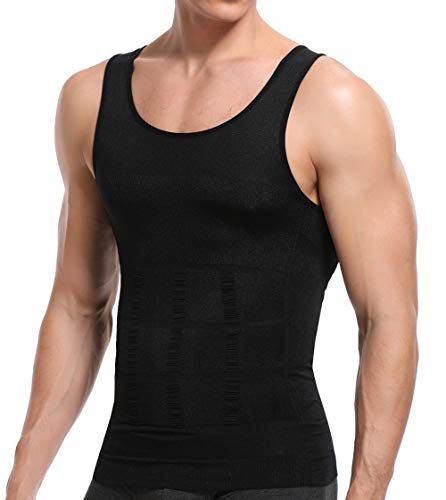 SLIMBELLE Shapewear Herren Kompressions Shirt Figurformende Bauchweg Unterhemd Body Shape Tank Top Ärmellos Untershirt Elastische Weste Schlank Mieder Taillenformer Bauch Vest für Männer (Schwarz,S) von SLIMBELLE