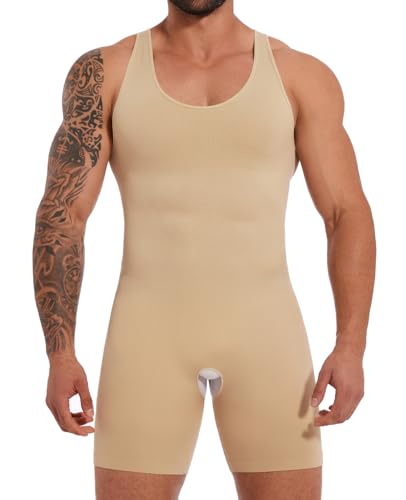 SLIMBELLE Shapewear Herren Unterhemden Bauchweg Full Body Shaper Herren Unterwäsche Bodysuit Seamless Leicht Shaping Tank Top Beige L von SLIMBELLE