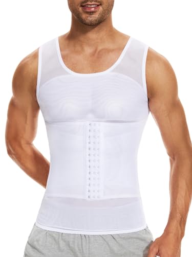 SLIMBELLE Shapewear Unterhemd Herren Bauchweg Kompression Unterwäsche Tank Top Herren Kompressionsshirt Body Shaper mit Tummy Control Taille Gürtel Weiß L von SLIMBELLE