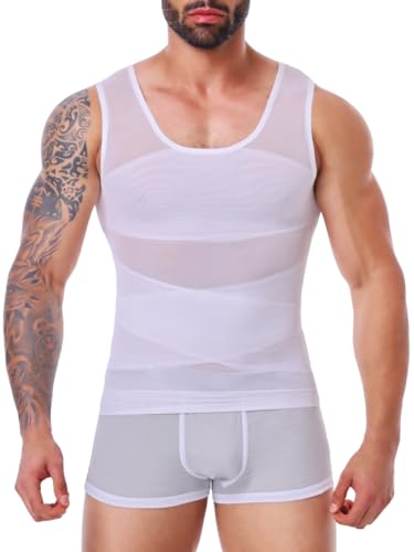 SLIMBELLE Shapewear Unterhemd Herren Bauchweg Kompression Unterwäsche Tank Top Herren Kompressionsshirt X-Form Bauchweg Body Shaper Weiß XL von SLIMBELLE