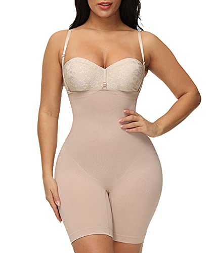 SLIMBELLE Stark Formend Bauch Weg Bodys Shaper Miederbody Formbody Shaping Figurformende Bodysuit Damen Frauen Shapewear Unterbrust Beige M von SLIMBELLE