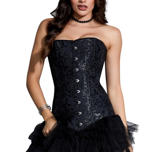 SLIMBELLE Steampunk Gothic Corsage Damen Vollbrust Vintage Bridal Wäsche Bustier Korsage Top Satin Sexy Brokatmuster Korsett Weste in Schwarz o. Weiß S-6XL von SLIMBELLE