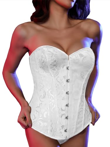 SLIMBELLE Vollbrust Corsage Damen Korsett Top Gothic Vintage Corsagen Bustier Corsette mit Stahlstäbchen Spitze und Faux Leder Corsage mit Tanga Weiß-Lace L SLIMBELLE Vollbrust Corsage Damen Korsett Top Gothic Vintage Corsagen Bustier Corsette mit Stahlstäbchen Spitze und Faux Leder Corsage mit Tanga Weiß-Lace L von SLIMBELLE