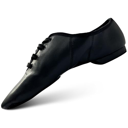 SLIX Essential Suede Lace Up Black Jazz Shoes Full Suede Split Sole with Extra Toe Patch PU Leather Jazz Shoes Dance Shoes for Women and Girls, Dual Suede, 35 EU von SLIX