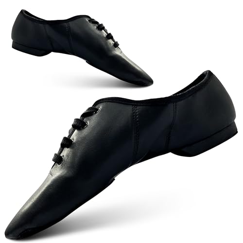 SLIX Essential Suede Lace Up Black Jazz Shoes Full Suede Split Sole with Extra Toe Patch PU Leather Jazz Shoes Dance Shoes for Women and Girls, Wildlederball-Gummi-Ferse, 40 2/3 EU SLIX Essential Suede Lace Up Black Jazz Shoes Full Suede Split Sole with Extra Toe Patch PU Leather Jazz Shoes Dance Shoes for Women and Girls, Wildlederball-Gummi-Ferse, 40 2/3 EU von SLIX