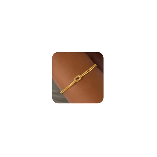 SLOONG Armband Damen Gold 18 Karat Vergoldet Stapelbare Knoten Armkette Damen Verstellbare Schlangenkette Armbänder Bracelet Women Armband Set Wasserfest Armreif Gold Schmuck für Frauen Mädchen von SLOONG