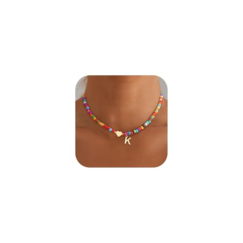 SLOONG Geburtstagsgeschenk für Mädchen, Bunte Perlenkette Damen Kette mit Buchstaben K Choker Kette Damen Schmuck Teenager Mädchen Geschenke 3 4 5 6 7 8 9 1011 12 13 15 Jahre von SLOONG