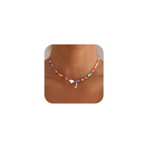 SLOONG Geburtstagsgeschenk für Mädchen, J Kette mit Buchstaben Choker Kette Damen Bunte Perlenkette Halskette Schmuck Teenager Mädchen Geschenke 9 1011 12 13 15 16 17 18 Jahre von SLOONG
