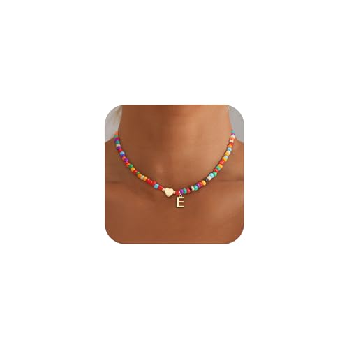 SLOONG Geschenk Mädchen 4 5 6 7 Jahre - Kette mit E Buchstaben Bunte Perlenkette Damen Choker Kette Damen Personalisierte Geburtstagsgeschenk für Teenager Mädchen Geschenk Schmuck von SLOONG