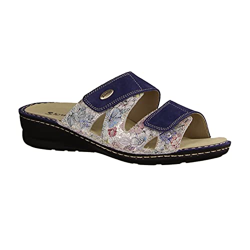SLOWLIES 301 Blau/Bunt - Pantolette, Blau, Leder, absatzhöhe: 30 mm, Gr. 39 EU von SLOWLIES
