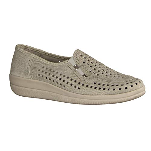 SLOWLIES 430 Seidengrau (grau) (beige) - Slipper mit Loser Einlage, Beige, Leder (Nubuk), Gr. 37 EU von SLOWLIES