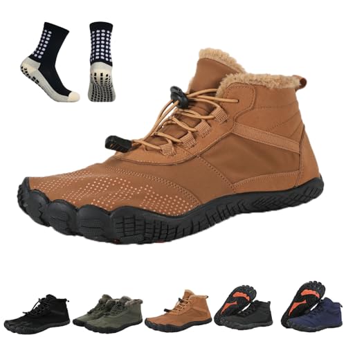 SLPB Winter Barfußschuhe Damen Herren Wasserdicht Traillaufschuhe wanderschuhe Zehenschuhe Hohe Warme und rutschfeste Stiefel (Brown,43) von SLPB