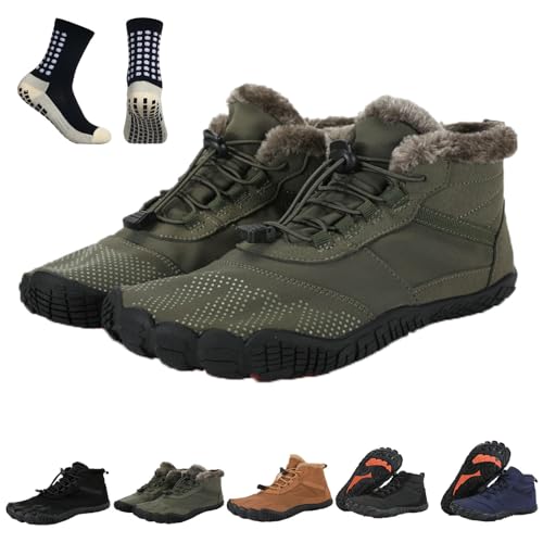 SLPB Winter Barfußschuhe Damen Herren Wasserdicht Traillaufschuhe wanderschuhe Zehenschuhe Hohe Warme und rutschfeste Stiefel (Green,43) von SLPB