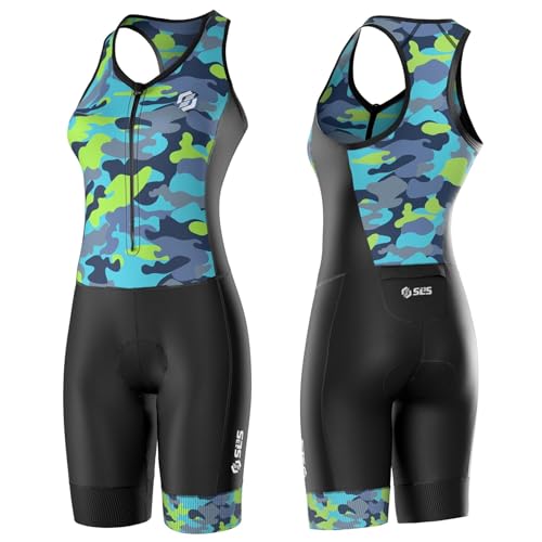 SLS3 Damen Triathlon Shorts: Premium FX Stoff, 15cm Slim Fit Entwickelt für Komfort & Leistung in Allen Phasen Ihres Rennens (Schwarz/Tropisches Tarnmuster, S) von SLS3