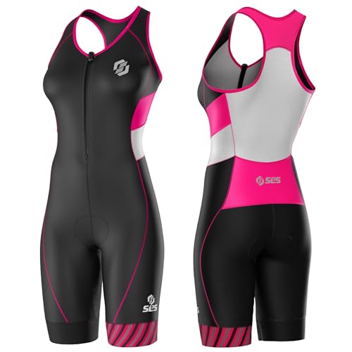 SLS3 Damen Triathlon Shorts: Premium FX Stoff, 15cm Slim Fit Entwickelt für Komfort & Leistung in Allen Phasen Ihres Rennens (Schwarz mit Leuchtrosanen Streifen, XS) von SLS3