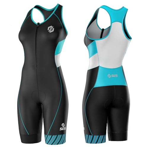 SLS3 Damen Triathlon Shorts: Premium FX Stoff, 15cm Slim Fit Entwickelt für Komfort & Leistung in Allen Phasen Ihres Rennens (Schwarz mit Martinicablauen Streifen, XL) von SLS3
