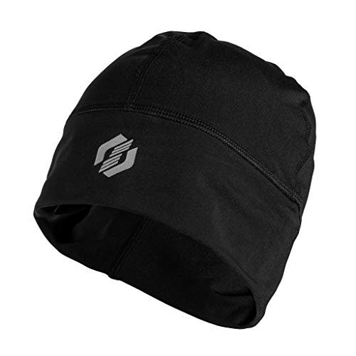 SLS3 Running Beanie für Herren und Damen | Dünne Multisport Funktionsmütze | Super Weiches Fleece | Ideal Zum Laufen, Skifahren | Winter Kopfbedeckung | Running Cap | Laufmütze (Jet Black) von SLS3