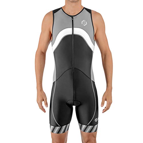 SLS3 Triathlon Einteiler Herren | FX Trisuit | 2 Taschen | Wettkampf | Frontreißverschluss | Schwarz (Black/Gray Stripes, M) von SLS3