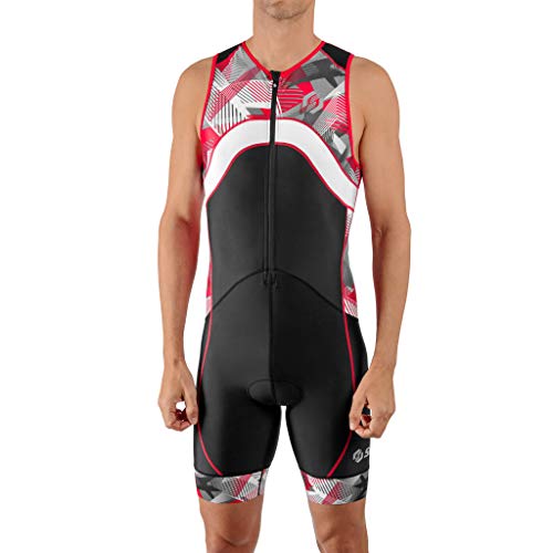 SLS3 Triathlon Einteiler Herren | FX Trisuit | 2 Taschen | Wettkampf | Frontreißverschluss | Schwarz (Black/Red Geo, M) von SLS3