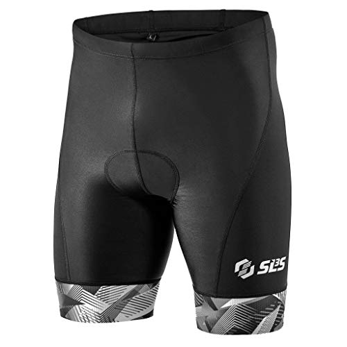 SLS3 Triathlon Hose Herren | 2 Taschen Tri-Short | FX Tri Shorts | Gepolstert Schwarz (Black/Gray Geo, L) von SLS3